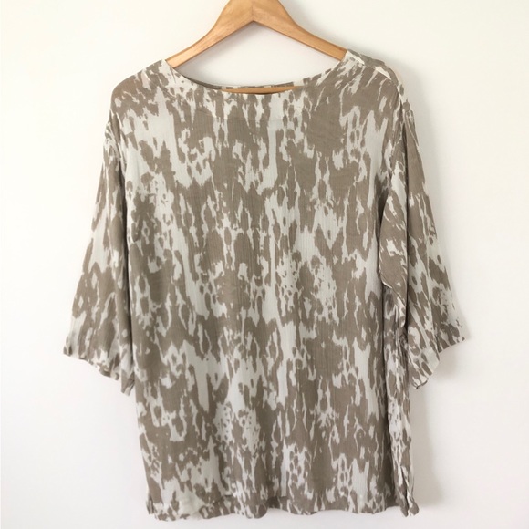 J. Jill Tops - Pure Jill Textured Tunic Top Plus Size 3/4 Sleeve Beige White Gauze Size 1X